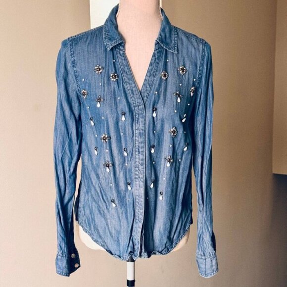 INC Tops - INC Unique Beaded Denim Long Sleeve Shirt - Size 4.
